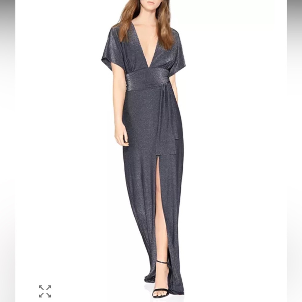 HALSTON Heritage Tie Back Metallic Kimono Style Gown - Picture 3 of 9